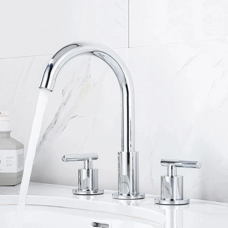 Robinet Lavabo 3 Trous Laiton Brossé Noir Élégance Salle de Bain – Kaléo