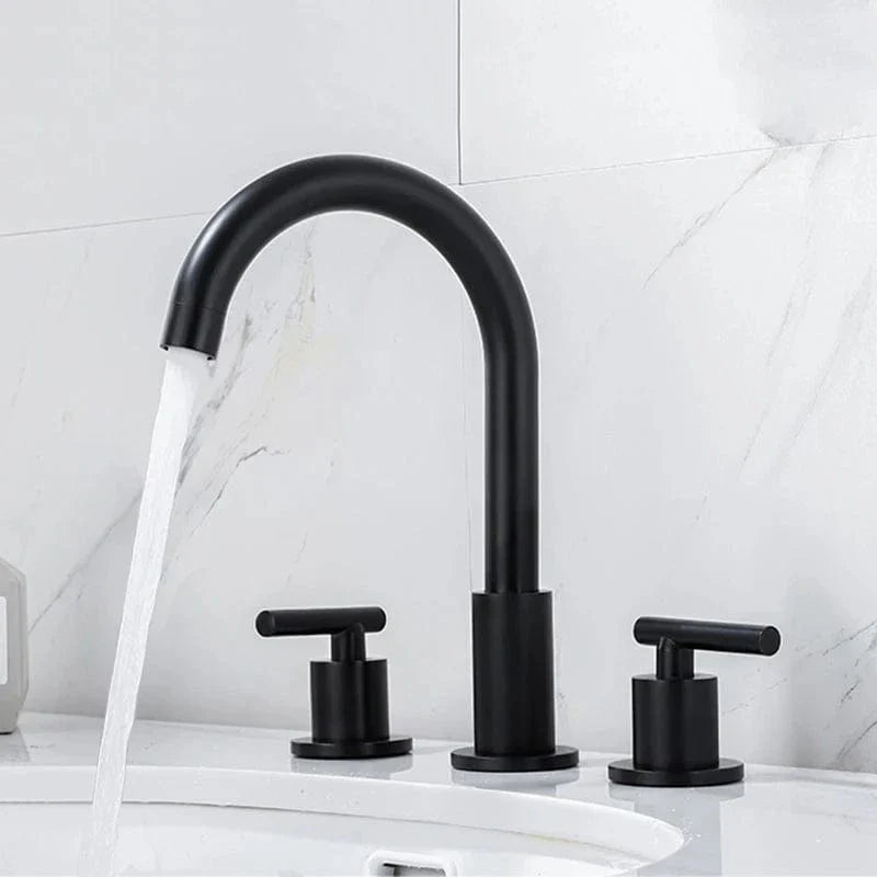 Robinet Lavabo 3 Trous Laiton Brossé Noir Élégance Salle de Bain – Kaléo