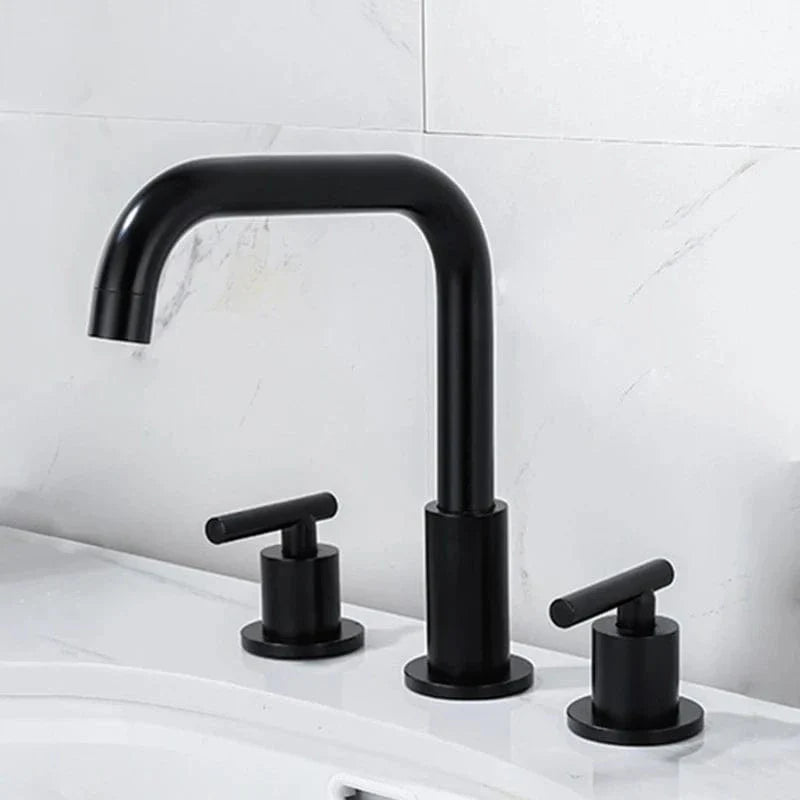 Robinet Lavabo 3 Trous Laiton Brossé Noir Élégance Salle de Bain – Kaléo