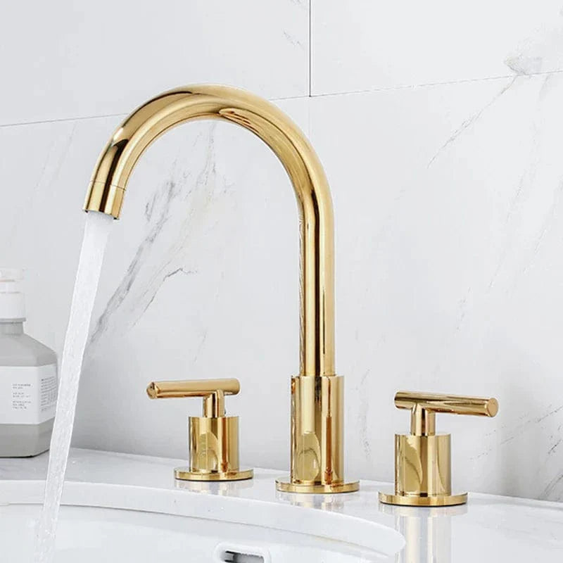 Robinet Lavabo 3 Trous Laiton Brossé Noir Élégance Salle de Bain – Kaléo
