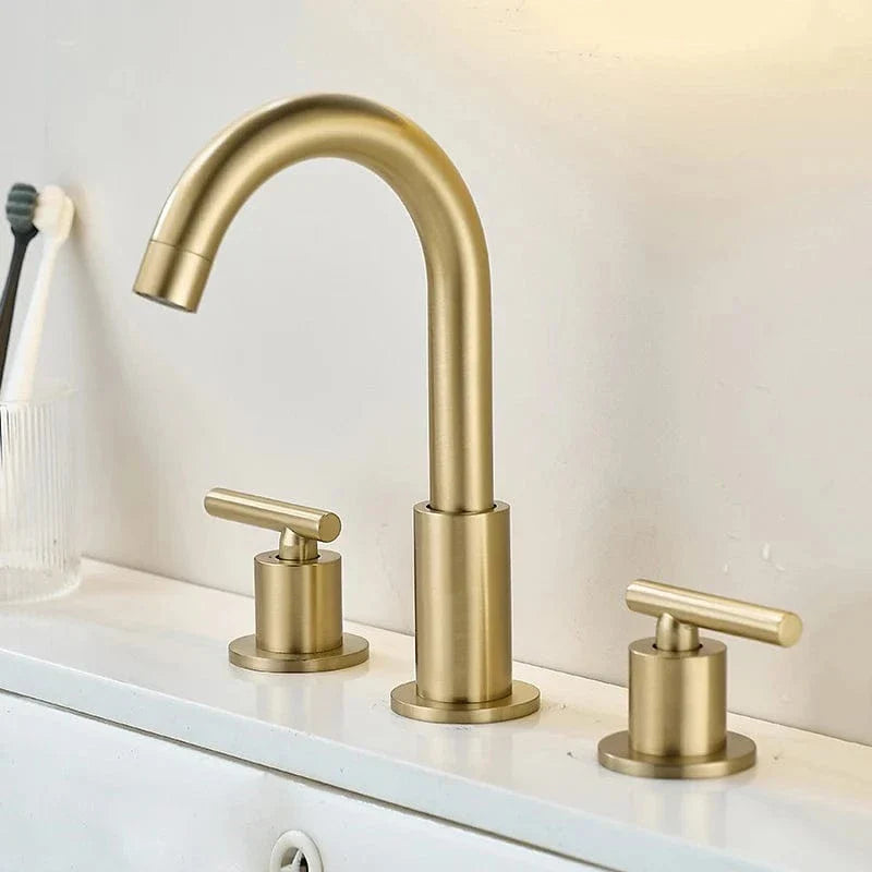 Robinet Lavabo 3 Trous Laiton Brossé Noir Élégance Salle de Bain – Kaléo