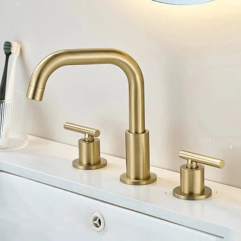 Robinet Lavabo 3 Trous Laiton Brossé Noir Élégance Salle de Bain – Kaléo