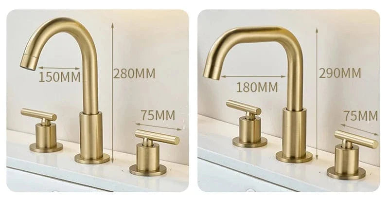 Robinet Lavabo 3 Trous Laiton Brossé Noir Élégance Salle de Bain – Kaléo