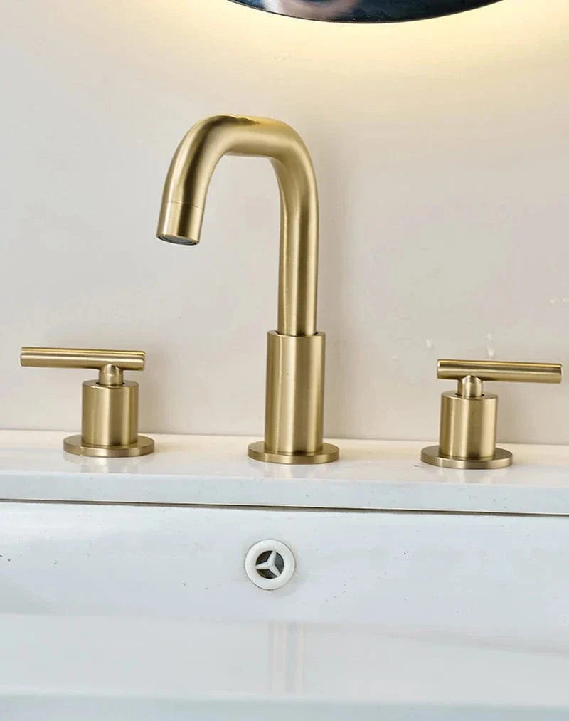 Robinet Lavabo 3 Trous Laiton Brossé Noir Élégance Salle de Bain – Kaléo