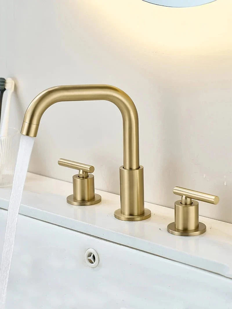 Robinet Lavabo 3 Trous Laiton Brossé Noir Élégance Salle de Bain – Kaléo