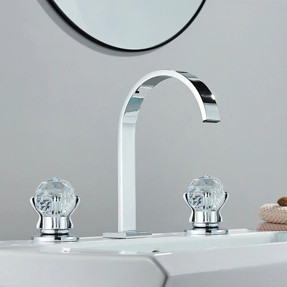 Robinet Lavabo 3 Trous Laiton Poignées Sphériques Prise en Main Douce – Solvane