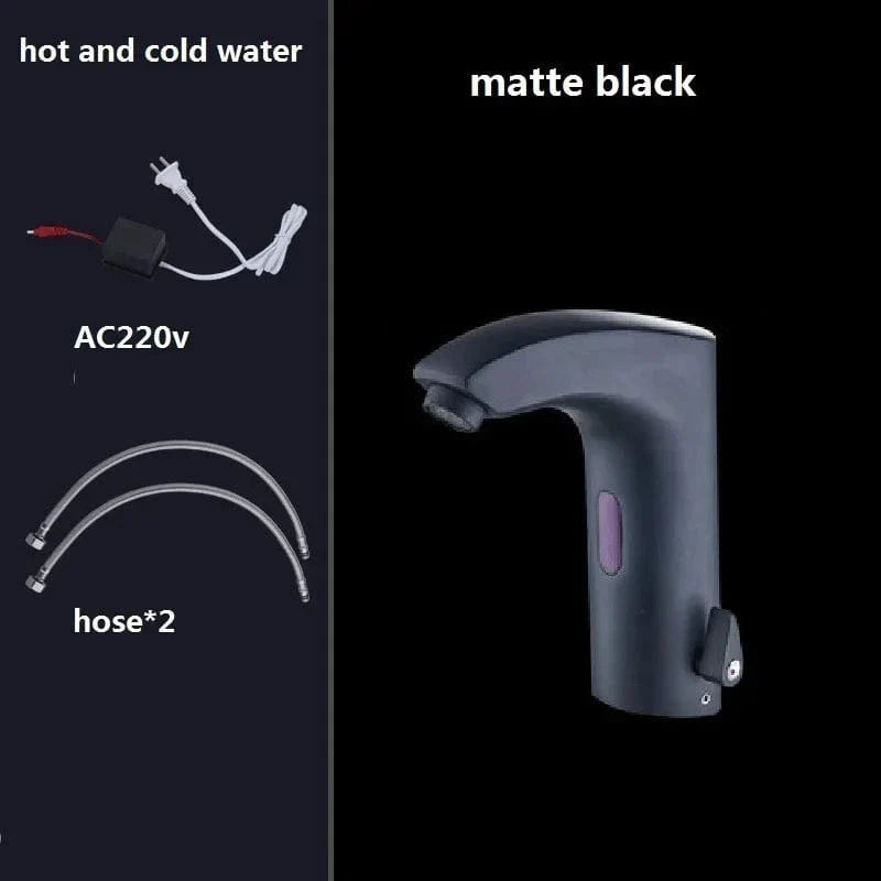Robinet Lavabo Automatique Sans Contact Noir Mat ou Or Brossé Hygiène – Solvane