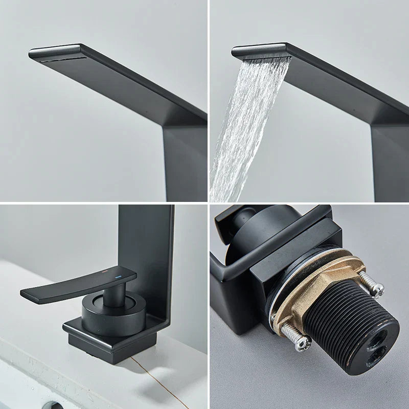 Robinet Lavabo Cascade Noir Écoulement Doux Design Luxueux – Solvane
