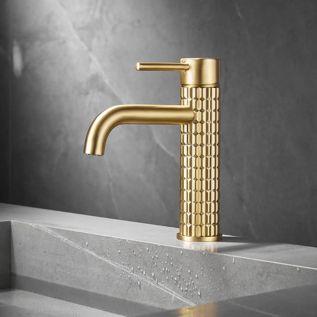 Robinet Lavabo Doré Finition Brossée Éclat Sans Reflet – Solvane