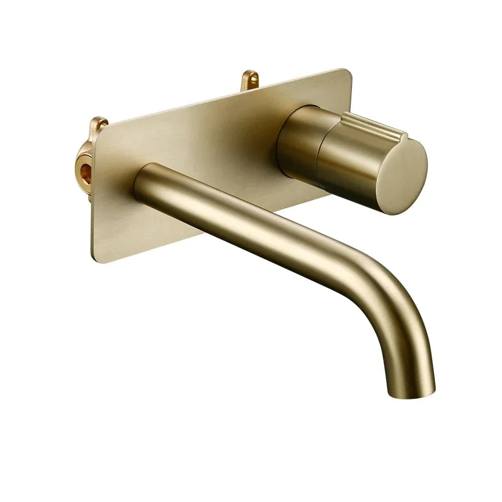 Robinet Lavabo Encastrable Doré Brossé Mural Design Épuré – Solvane