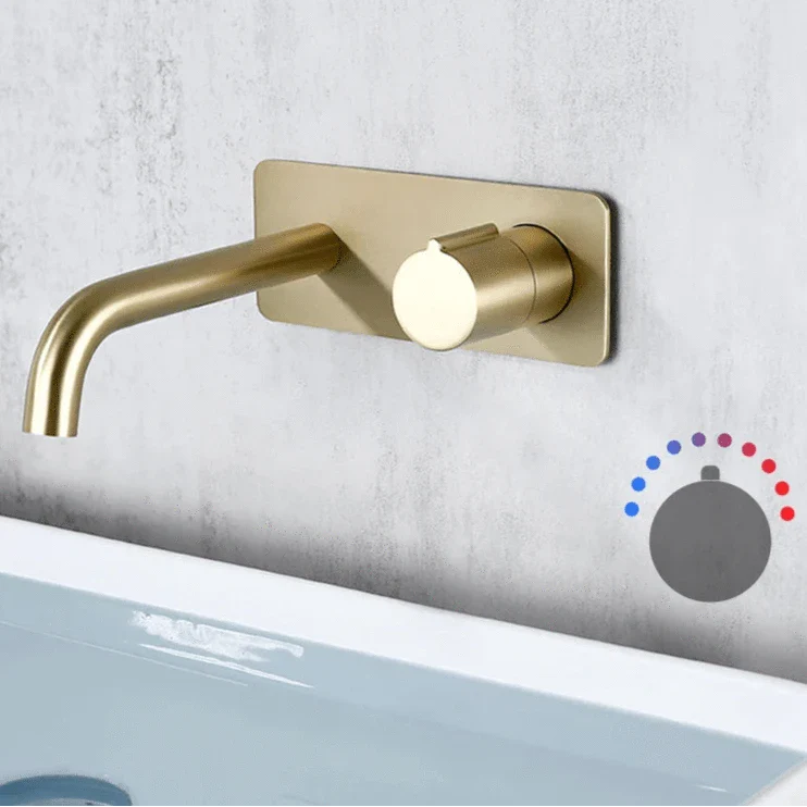 Robinet Lavabo Encastrable Doré Brossé Mural Design Épuré – Solvane