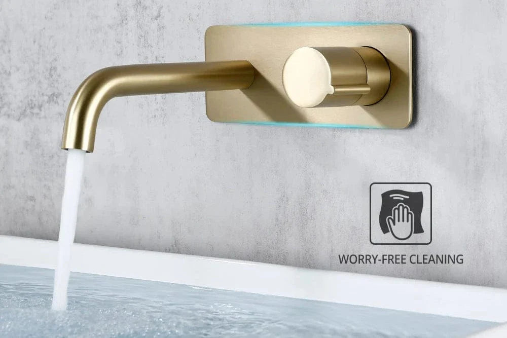 Robinet Lavabo Encastrable Doré Brossé Mural Design Épuré – Solvane
