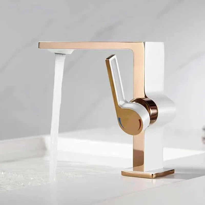 Robinet Lavabo Bec Large Blanc et Or Rose Élégance Douce – Kaléo