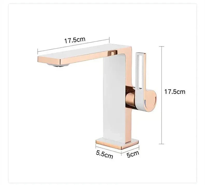 Robinet Lavabo Bec Large Blanc et Or Rose Élégance Douce – Kaléo