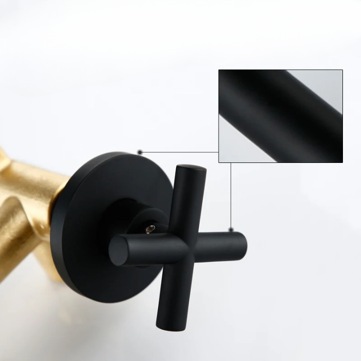 Robinet Lavabo Mural Mélangeur Noir Poignées Croisillon Design – Solvane