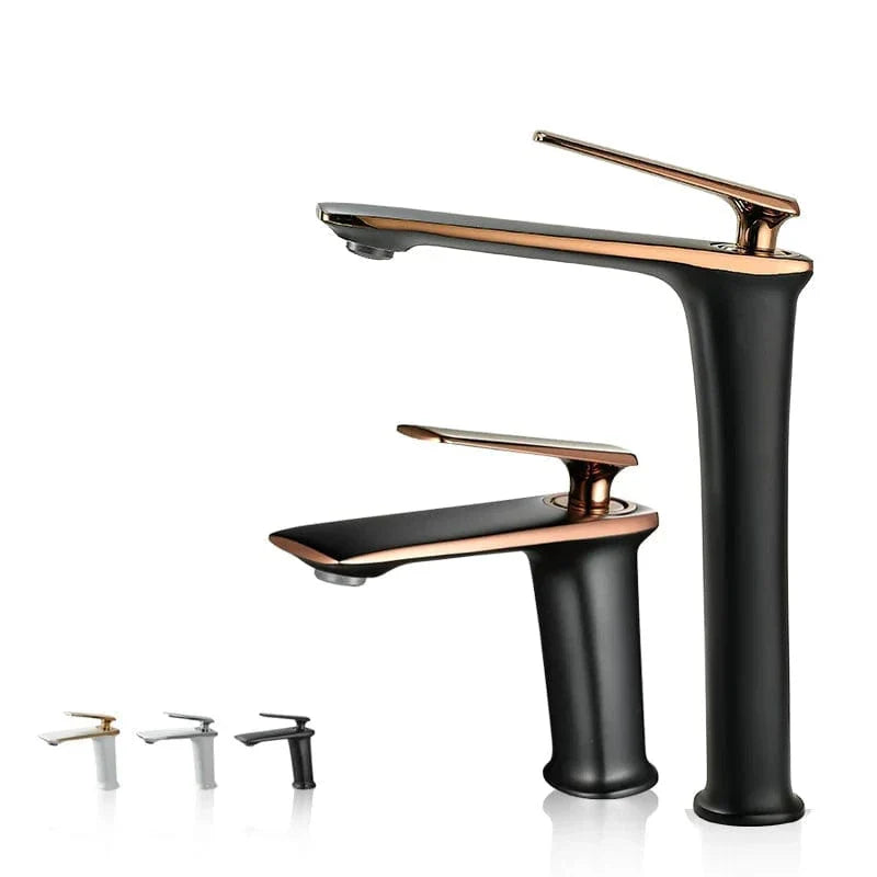 Robinet Lavabo Noir Mat et Or Rose Contraste Élégant – Kaléo