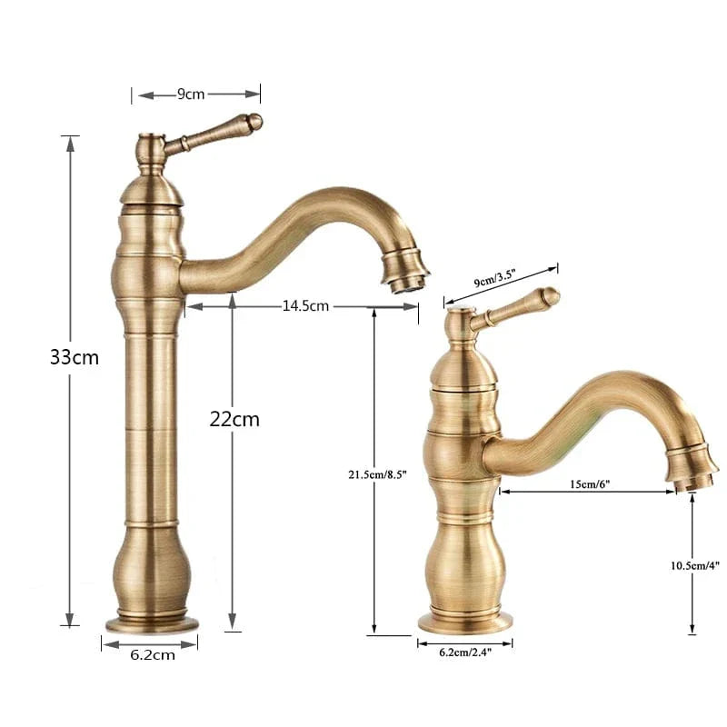 Robinet Lavabo Rétro Laiton Massif Finition Antique Charme Vintage – Solvane