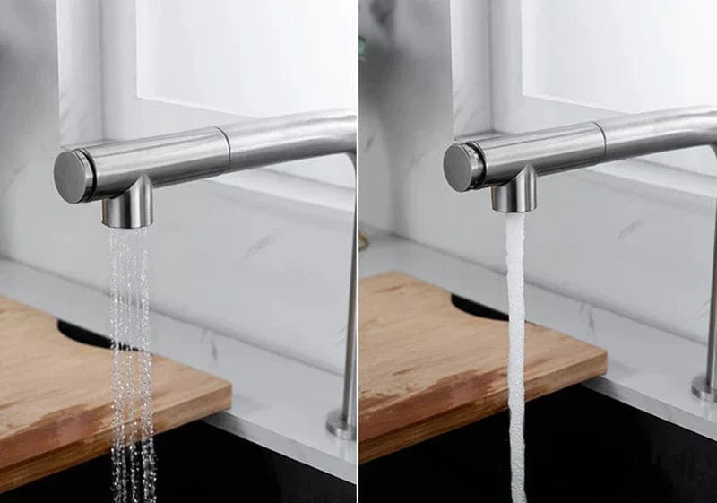 Robinet Évier Bec Rétractable 2 Trous Inox 304 Brossé Moderne – Cuvéa
