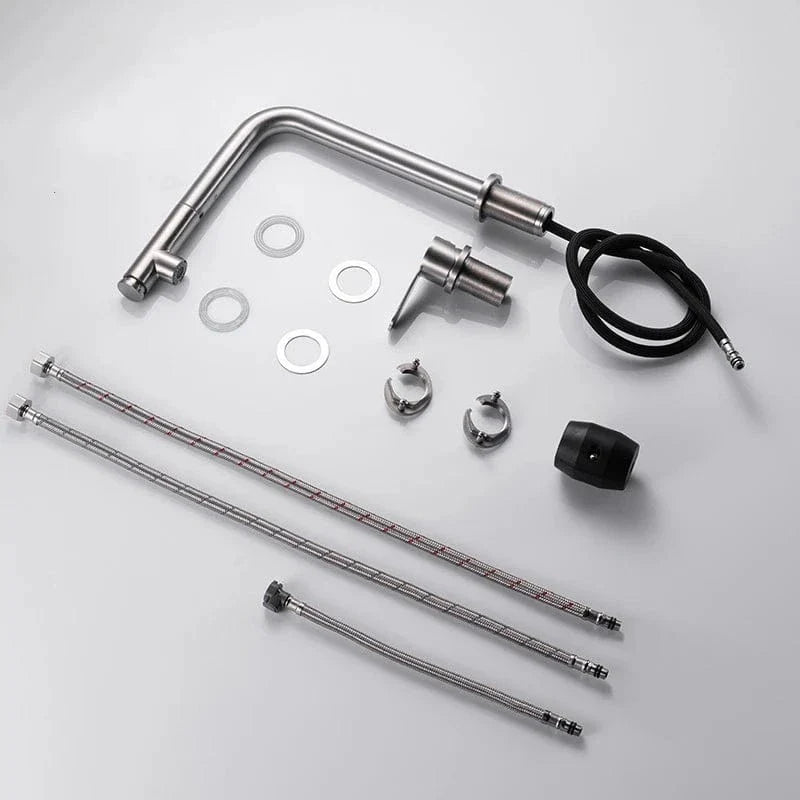 Robinet Évier Bec Rétractable 2 Trous Inox 304 Brossé Moderne – Cuvéa