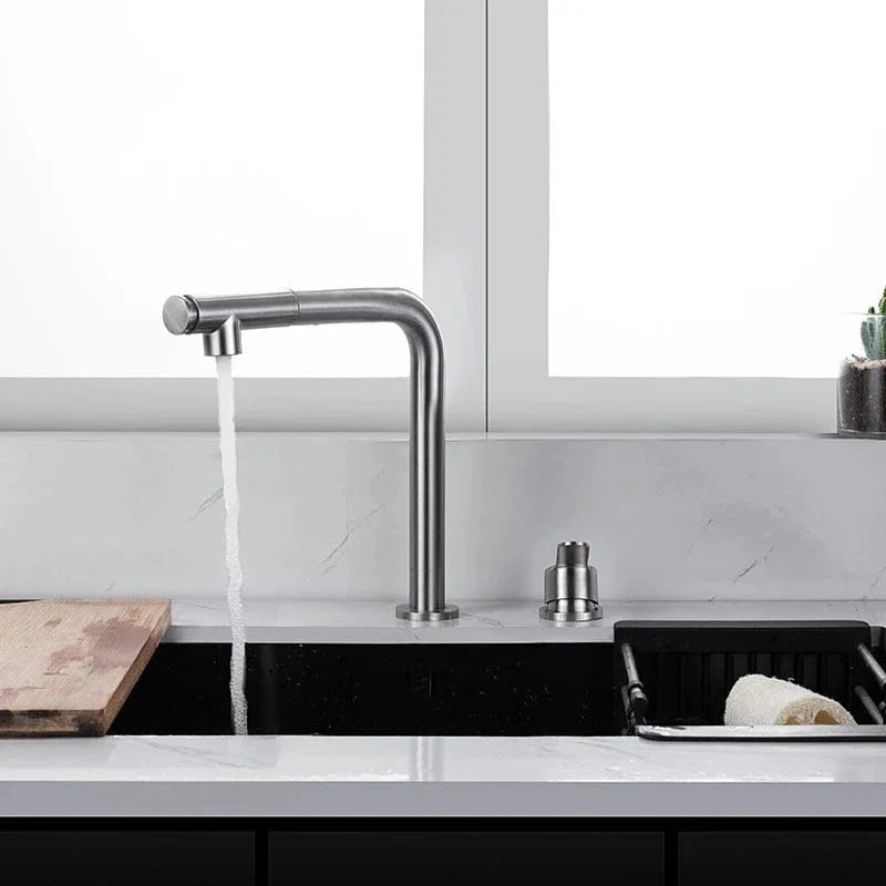 Robinet Évier Bec Rétractable 2 Trous Inox 304 Brossé Moderne – Cuvéa