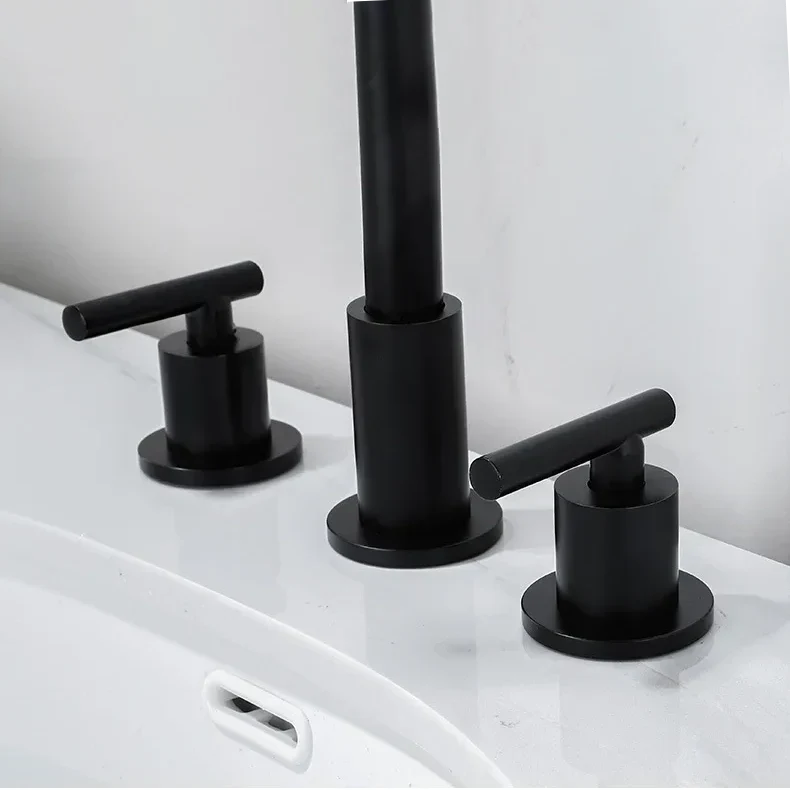 Robinet Mélangeur 3 Trous Noir Finition Mate Salle de Bain Moderne – Solvane