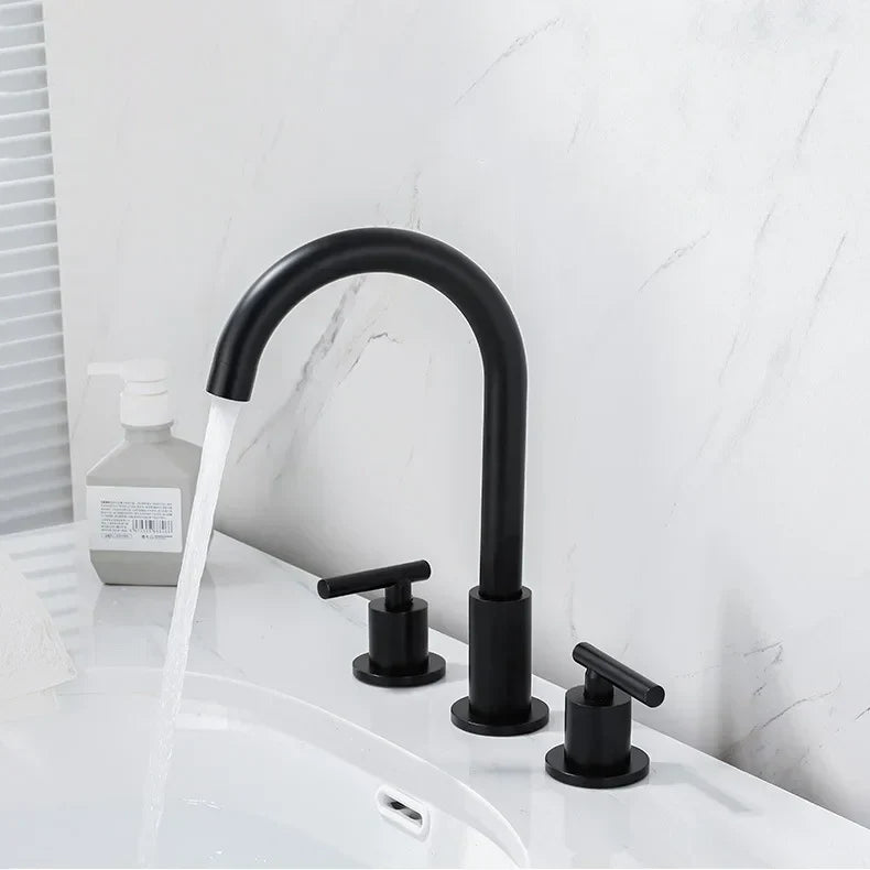 Robinet Mélangeur 3 Trous Noir Finition Mate Salle de Bain Moderne – Solvane