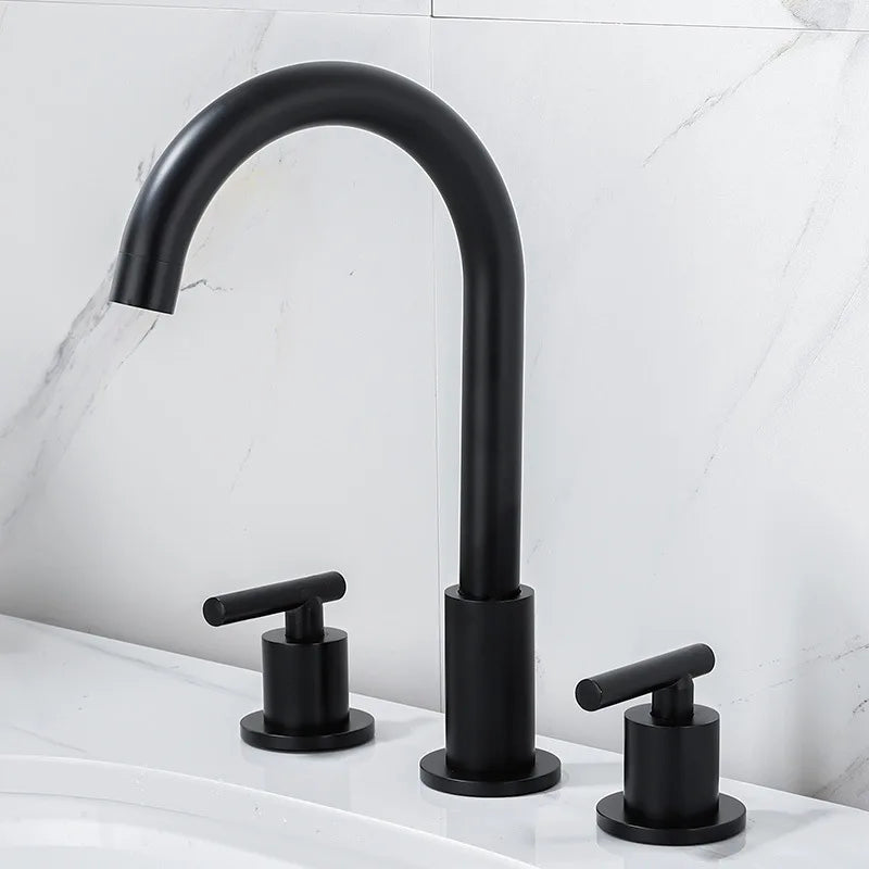 Robinet Mélangeur 3 Trous Noir Finition Mate Salle de Bain Moderne – Solvane