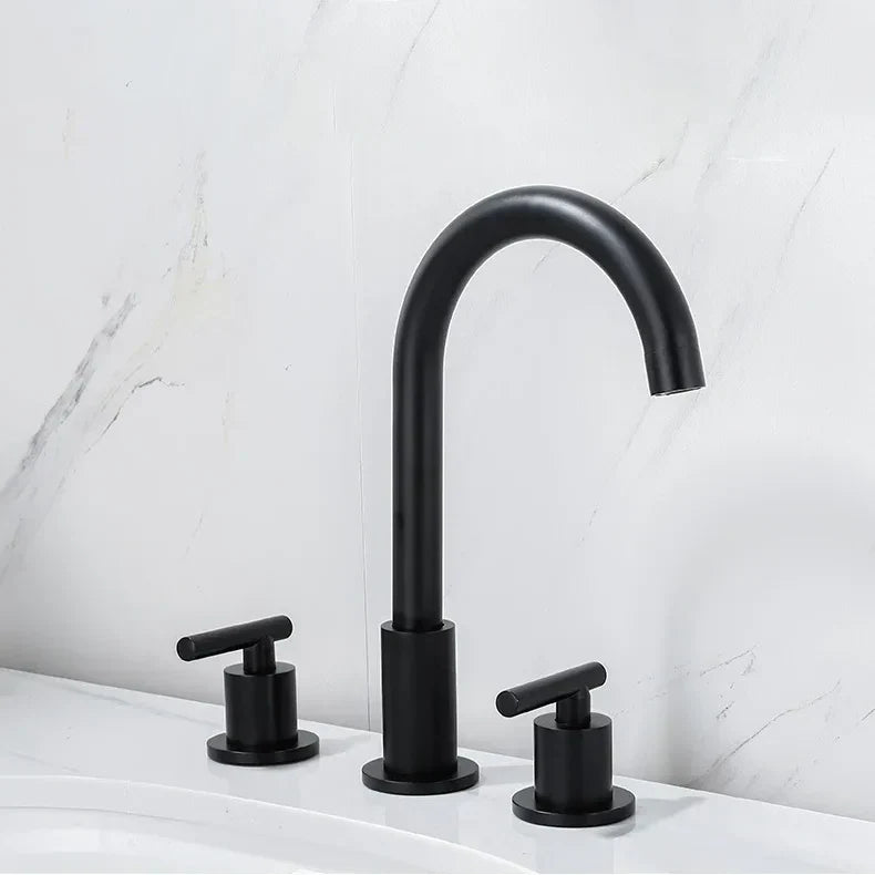 Robinet Mélangeur 3 Trous Noir Finition Mate Salle de Bain Moderne – Solvane