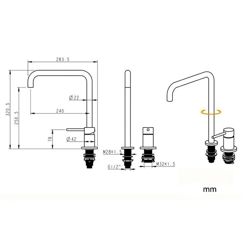 Robinet Cuisine Noir Mat Laiton Massif Rotation 360° Robuste – Cuvéa