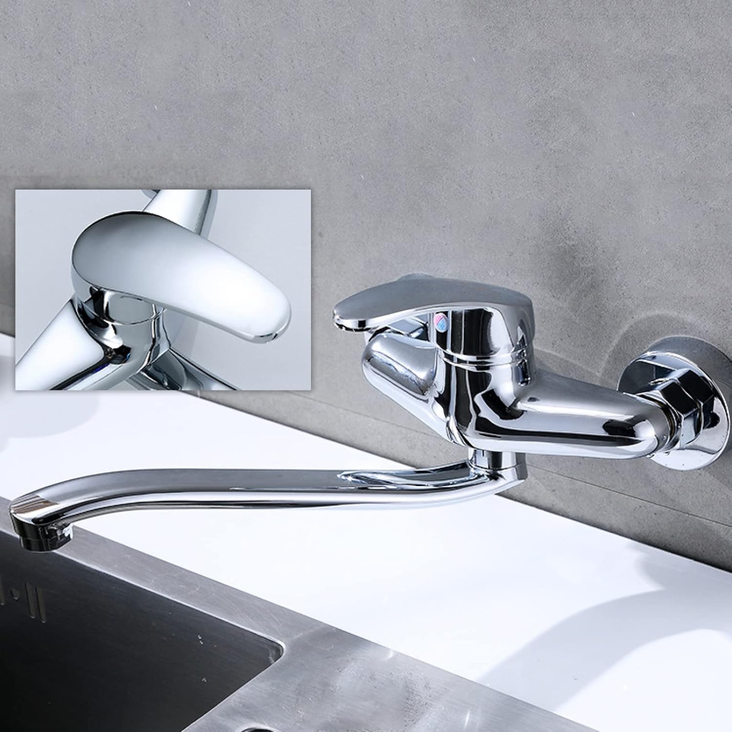 Robinet Mural Cuisine Chromé Laiton Double Trou Style Contemporain – Cuvéa