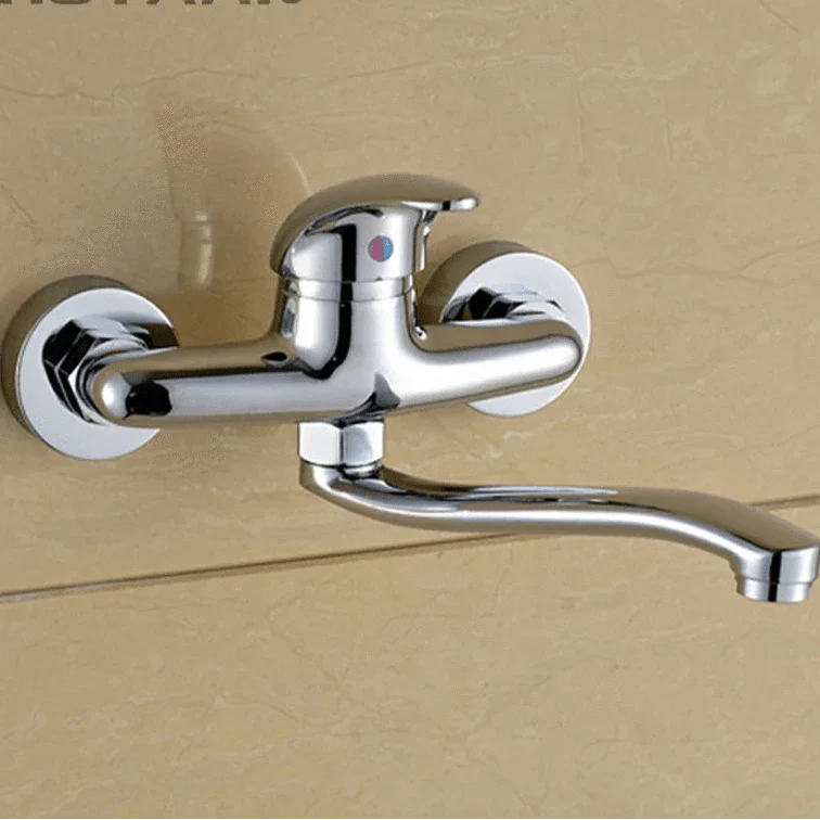 Robinet Mural Cuisine Chromé Laiton Double Trou Style Contemporain – Cuvéa