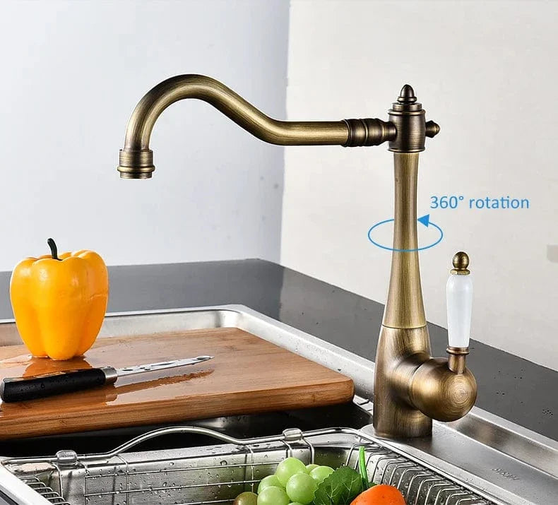 Robinet Cuisine Rétro Laiton Brossé Pivotant 360° Charme Ancien – Cuvéa