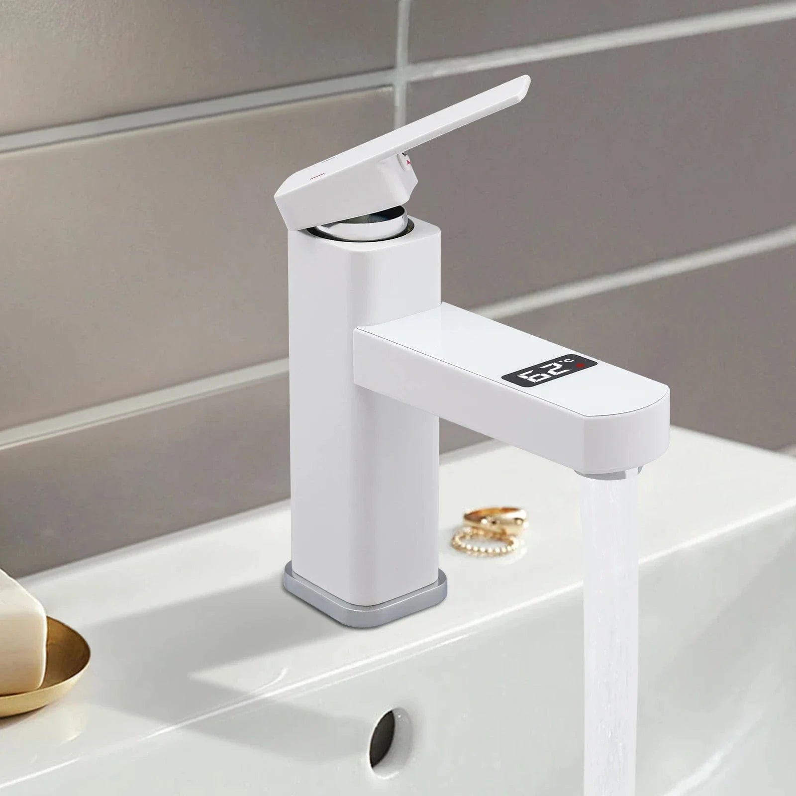 Robinet Vasque Blanc Affichage Numérique Température Sous les Yeux – Solvane