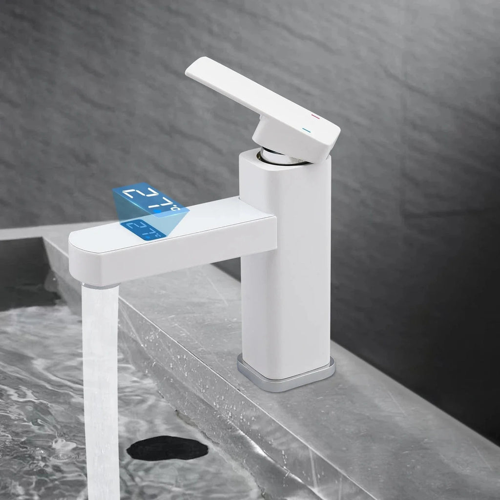 Robinet Vasque Blanc Affichage Numérique Température Sous les Yeux – Solvane