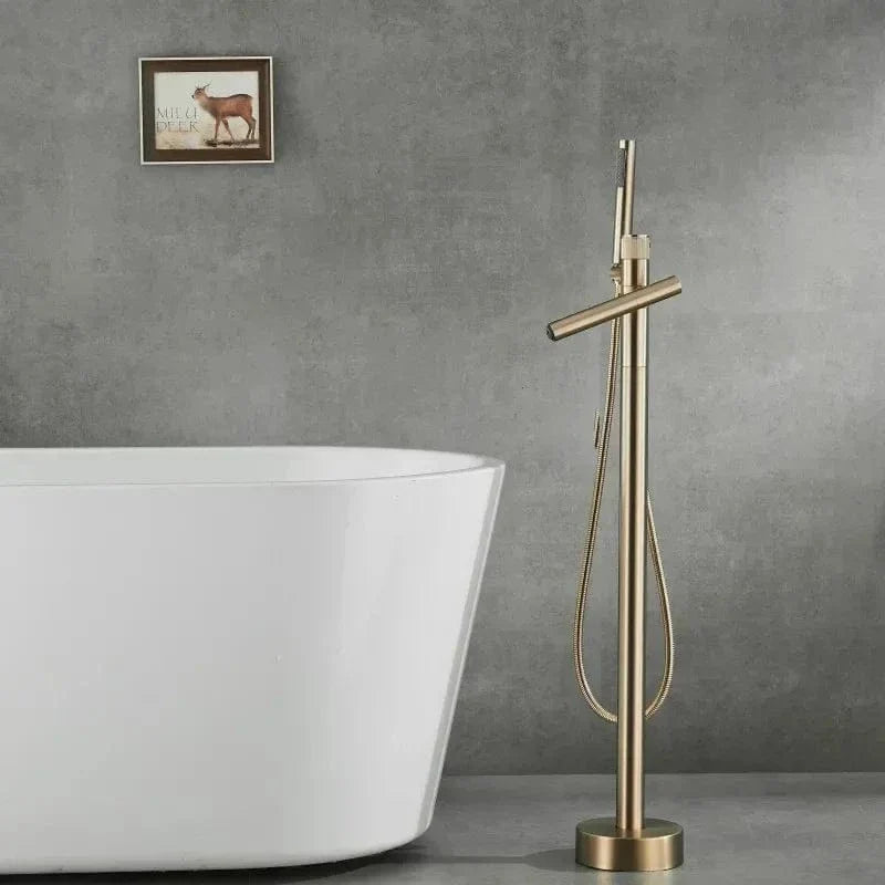 Robinet Baignoire Sur Pied Or Brossé Allure Luxe Pose Autonome – Vertane