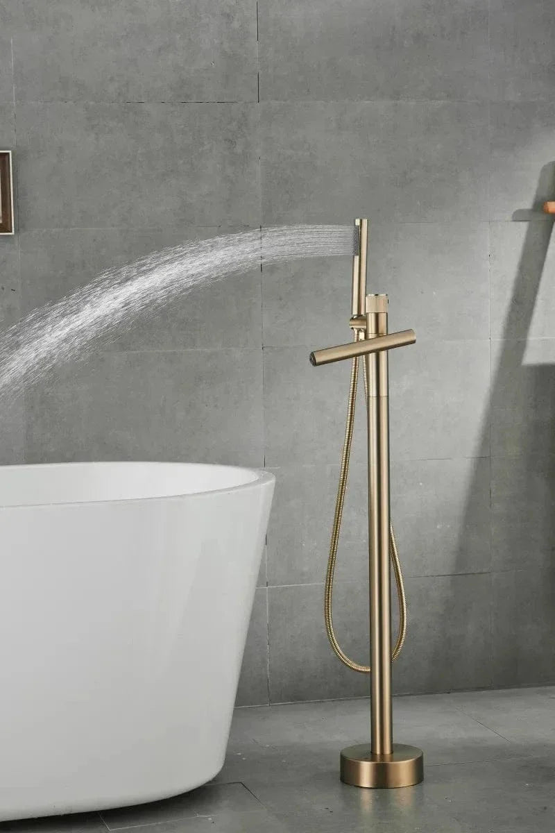 Robinet Baignoire Sur Pied Or Brossé Allure Luxe Pose Autonome – Vertane