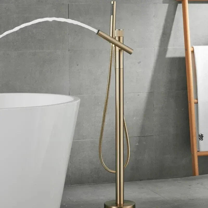 Robinet Baignoire Sur Pied Or Brossé Allure Luxe Pose Autonome – Vertane