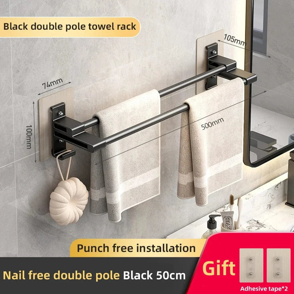 Porte-Serviettes Aluminium Adhésif Sans Perçage Pose Immédiate – Linora