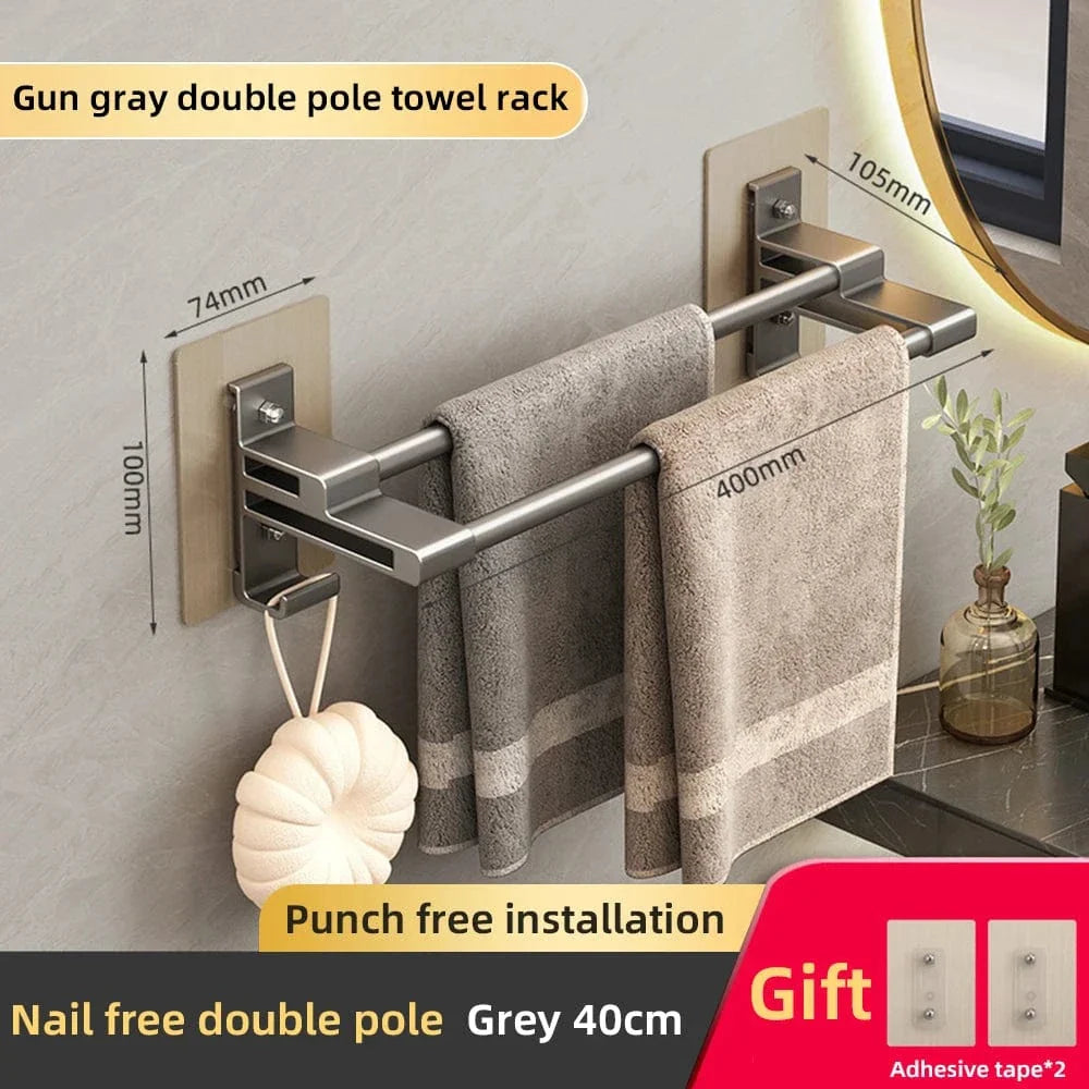 Porte-Serviettes Aluminium Adhésif Sans Perçage Pose Immédiate – Linora