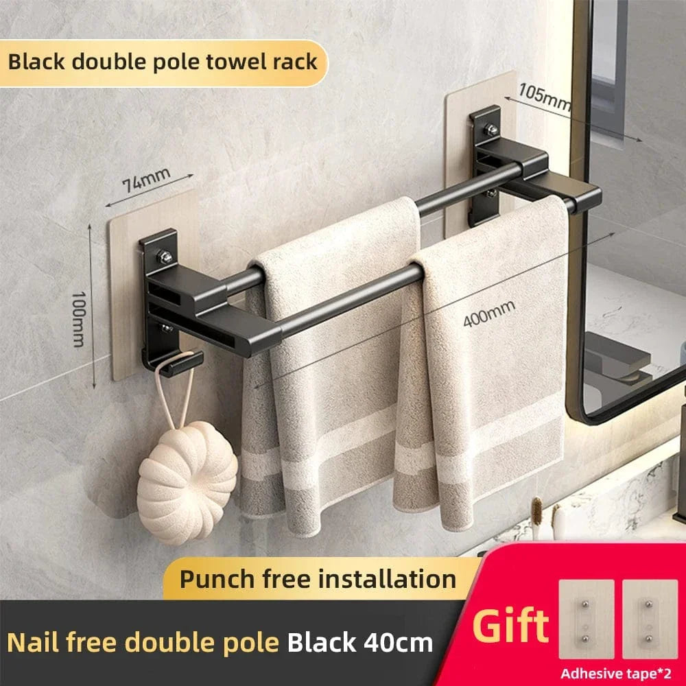 Porte-Serviettes Aluminium Adhésif Sans Perçage Pose Immédiate – Linora