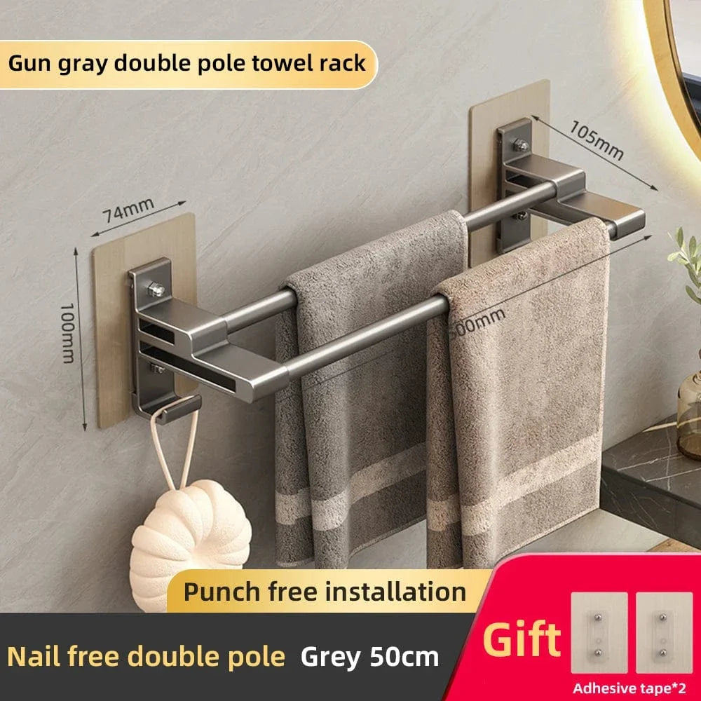 Porte-Serviettes Aluminium Adhésif Sans Perçage Pose Immédiate – Linora