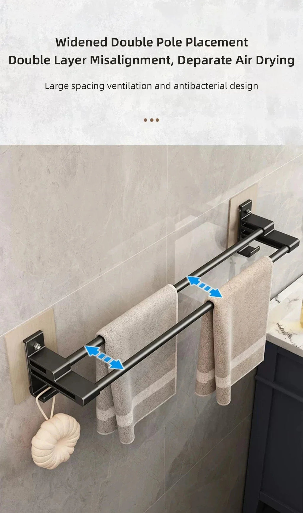 Porte-Serviettes Aluminium Adhésif Sans Perçage Pose Immédiate – Linora