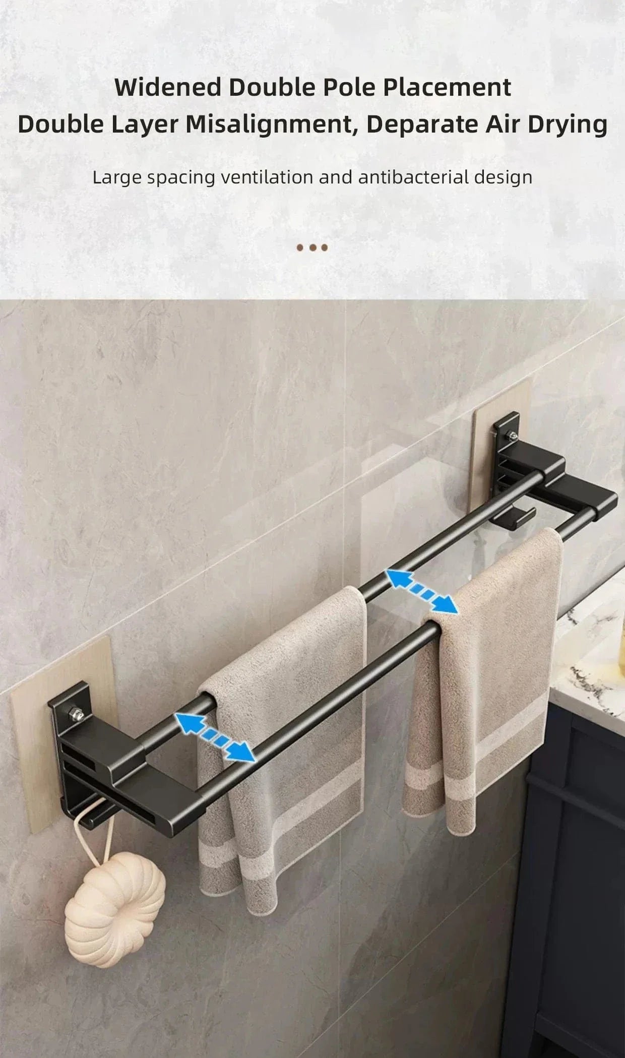 Porte-Serviettes Aluminium Adhésif Sans Perçage Pose Immédiate – Linora