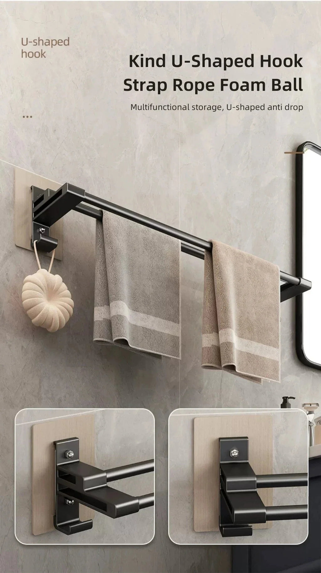 Porte-Serviettes Aluminium Adhésif Sans Perçage Pose Immédiate – Linora