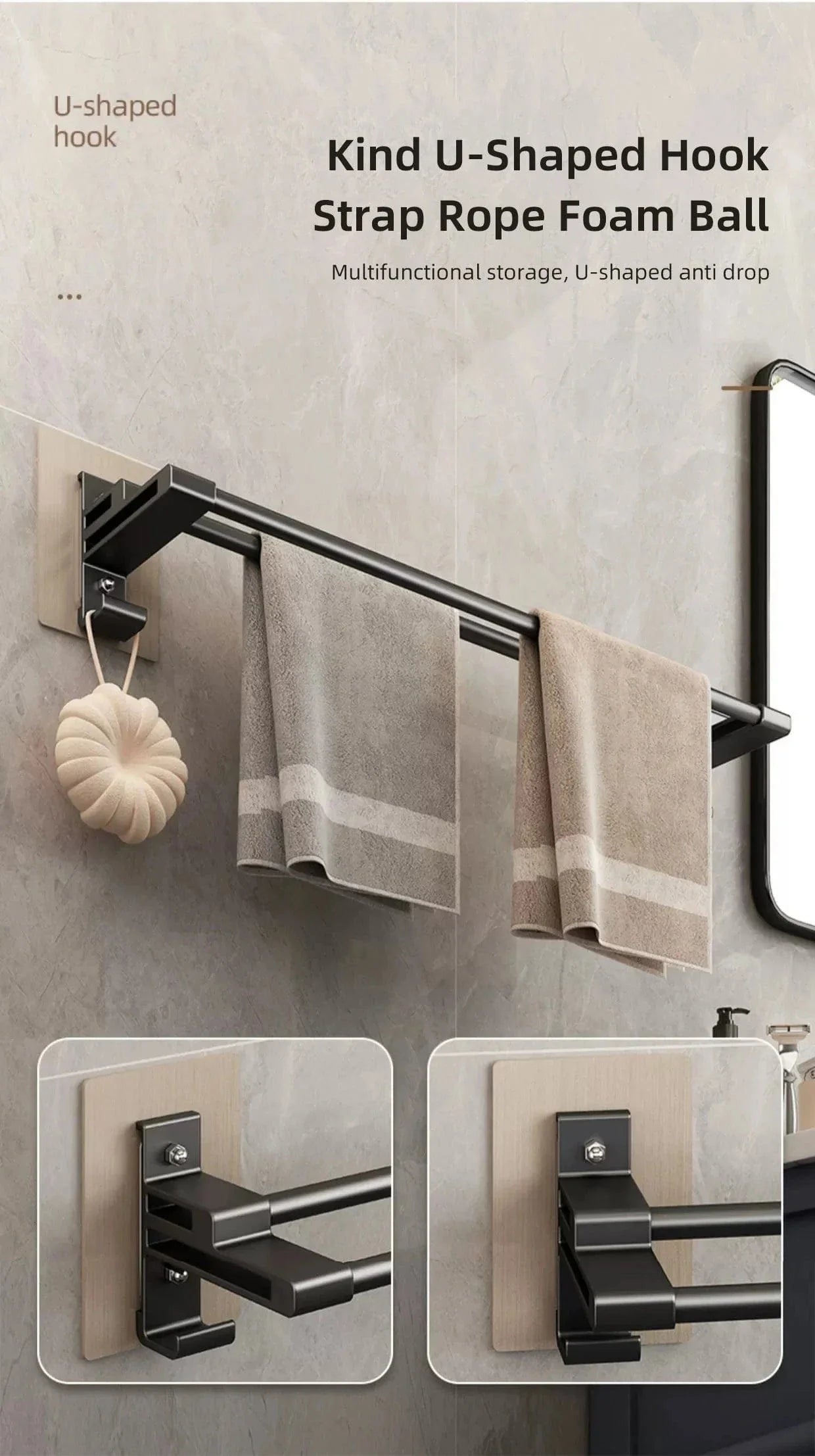 Porte-Serviettes Aluminium Adhésif Sans Perçage Pose Immédiate – Linora