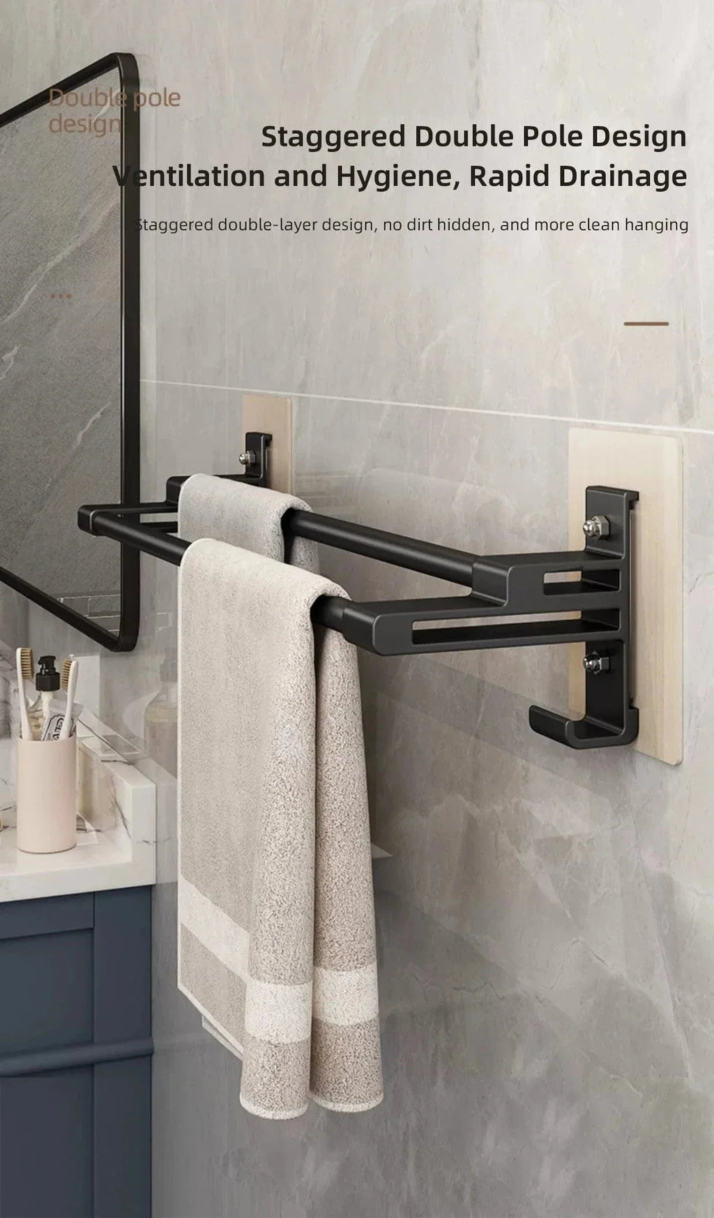 Porte-Serviettes Aluminium Adhésif Sans Perçage Pose Immédiate – Linora